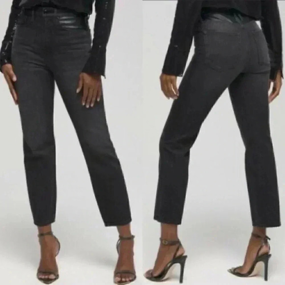 Good American Good Vintage Faux Leather Piecing Jeans in Black - Picture 1 of 7